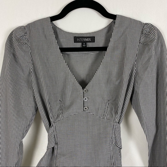 Intermix Myra Gingham Long Sleeve Bow Waist Tie Top - Picture 6 of 15